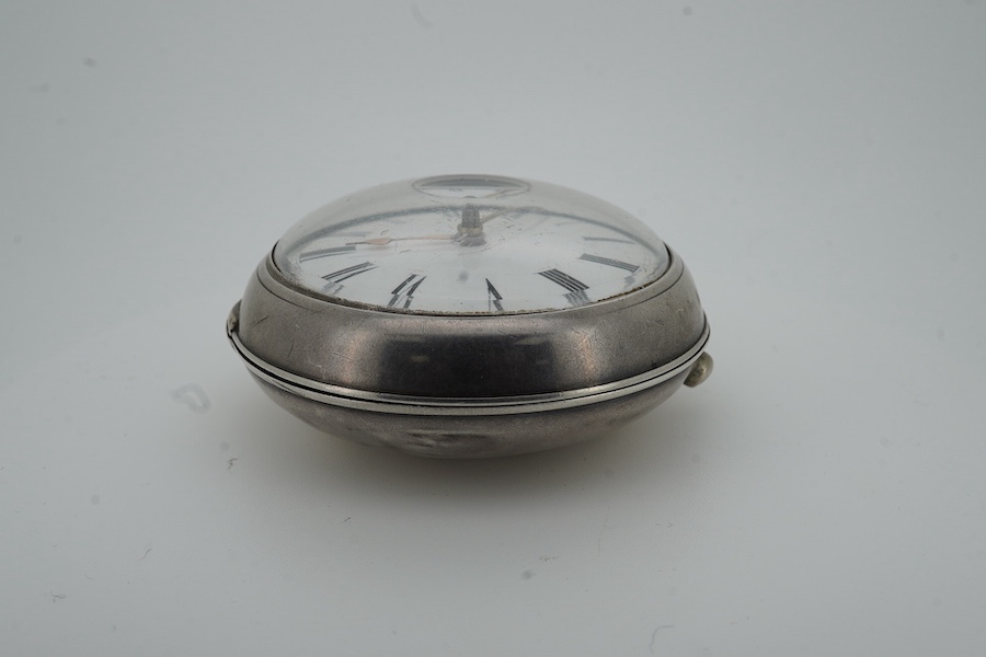 A George III silver pair case verge fusee pocket watch by H.N. Goodman, London, with Roman dial and signed movement numbered 13531, case hallmarked for London, 1804.
